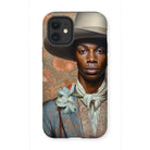 Apollo - Gay Black Dandy Cowboy Iphone Case, 12 Mini / Matte, Phone Case Portrait Person Wide-brimmed Hat Floral Accessory