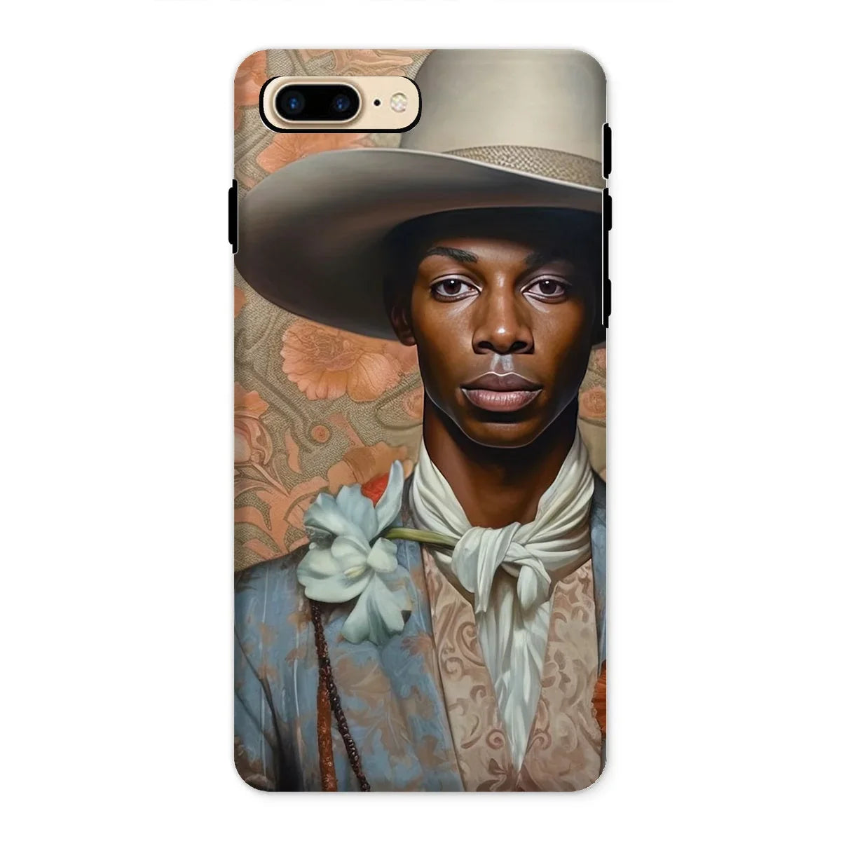 Apollo - Gay Black Dandy Cowboy Iphone Case, 8 Plus / Matte, Phone Case Portrait Person Wide-brimmed Hat Neckerchief Floral