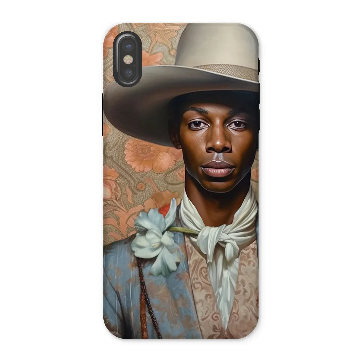 Apollo - Gay Black Dandy Cowboy Iphone Case, x / Matte, Phone Case Portrait Person Wide-brimmed Hat Neckerchief Floral