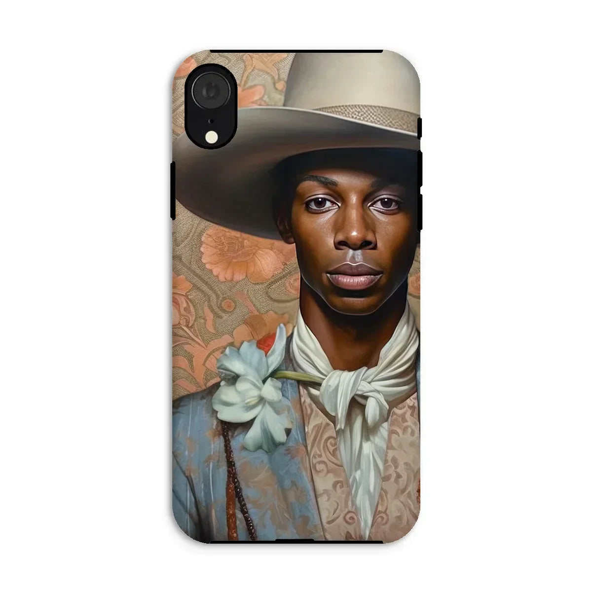 Apollo - Gay Black Dandy Cowboy Iphone Case, Xr / Matte, Phone Case Portrait Black Man Cowboy Hat Floral-patterned
