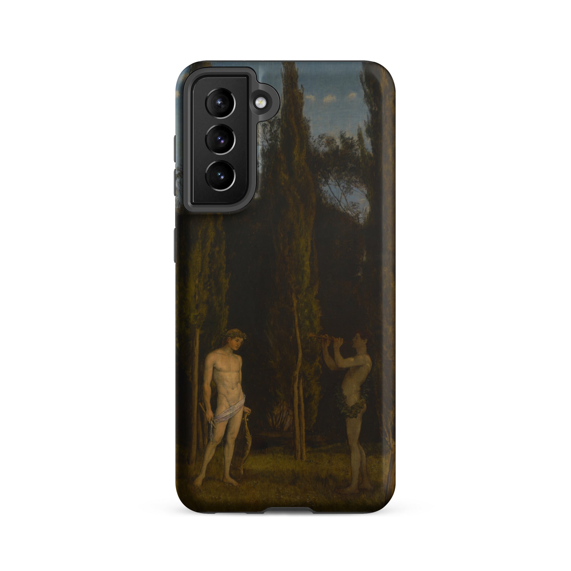 Apollo & Marsyas Hans Thoma Greek Myth Samsung Case, Galaxy S21 Fe / Matte, Black Smartphone Case Classical Painting Two Figures Forest