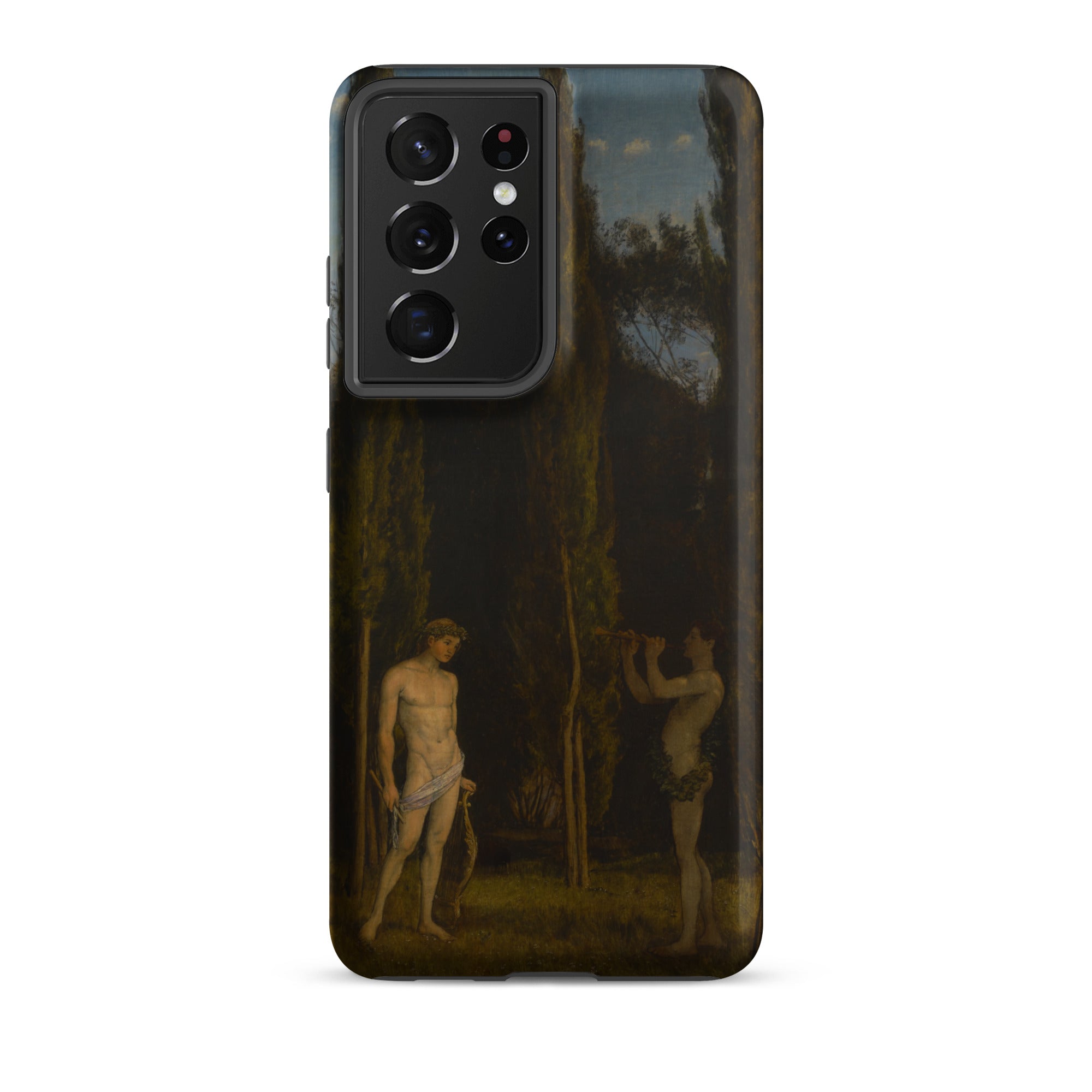 Apollo & Marsyas Hans Thoma Greek Myth Samsung Case, Galaxy S21 Ultra / Matte, Black Smartphone Case Classical Painting Two Figures Dark