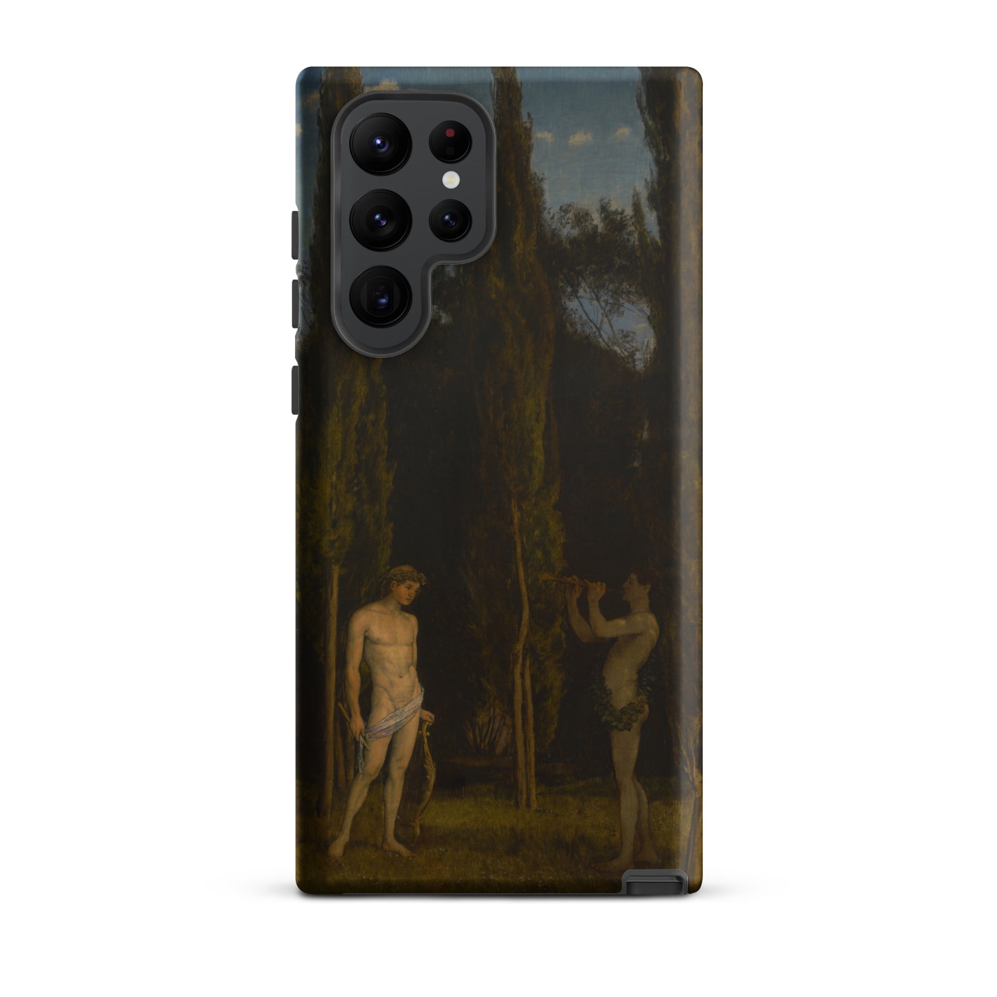 Apollo & Marsyas Hans Thoma Greek Myth Samsung Case, Galaxy S22 Ultra / Matte, Black Smartphone Case Classical Painting Two Figures Dark