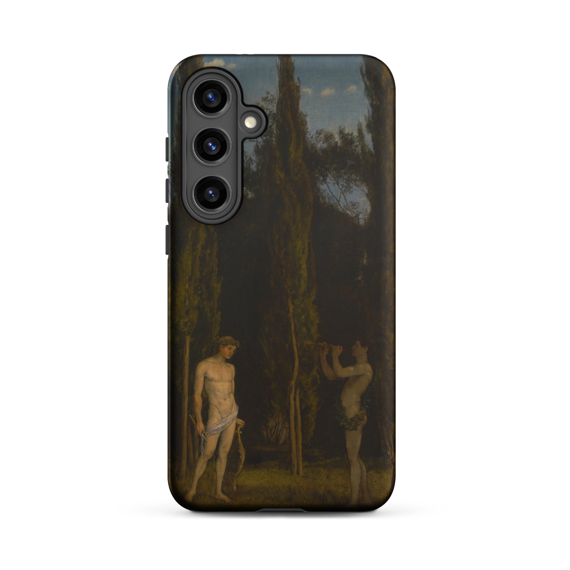 Apollo & Marsyas Hans Thoma Greek Myth Samsung Case, Galaxy S24 Plus / Matte, Black Smartphone Case Classical Painting Two Figures Dark