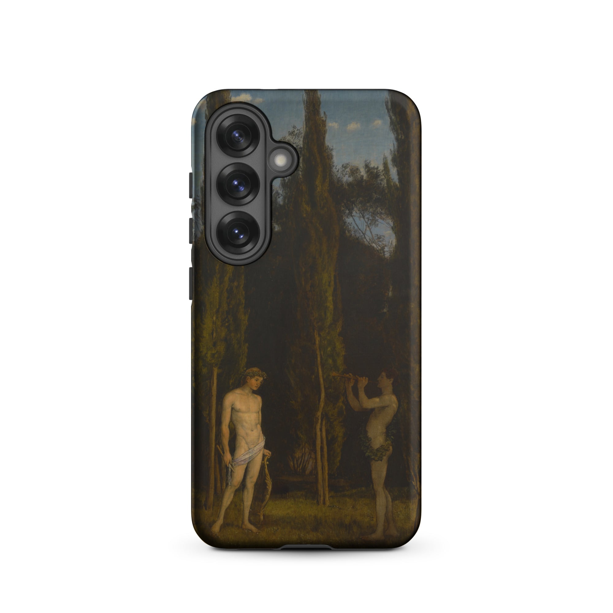 Apollo & Marsyas Hans Thoma Greek Myth Samsung Case, Galaxy S25 / Matte, Smartphone Case Painting Two Figures Dark Forested Landscape