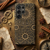Arabic Ceiling - Emile Prisses D’avennes Phone Case Black Gold Geometric-patterned Phone Case Intricate Starburst Designs Arabic Ceiling,