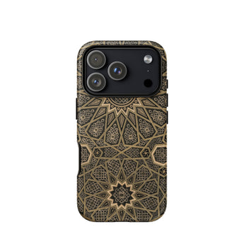 Arabic Ceiling - Emile Prisses D’avennes Phone Case Iphone 17 Pro / Matte Gold Geometric Patterned Phone Case Black Accents Textured Arabic