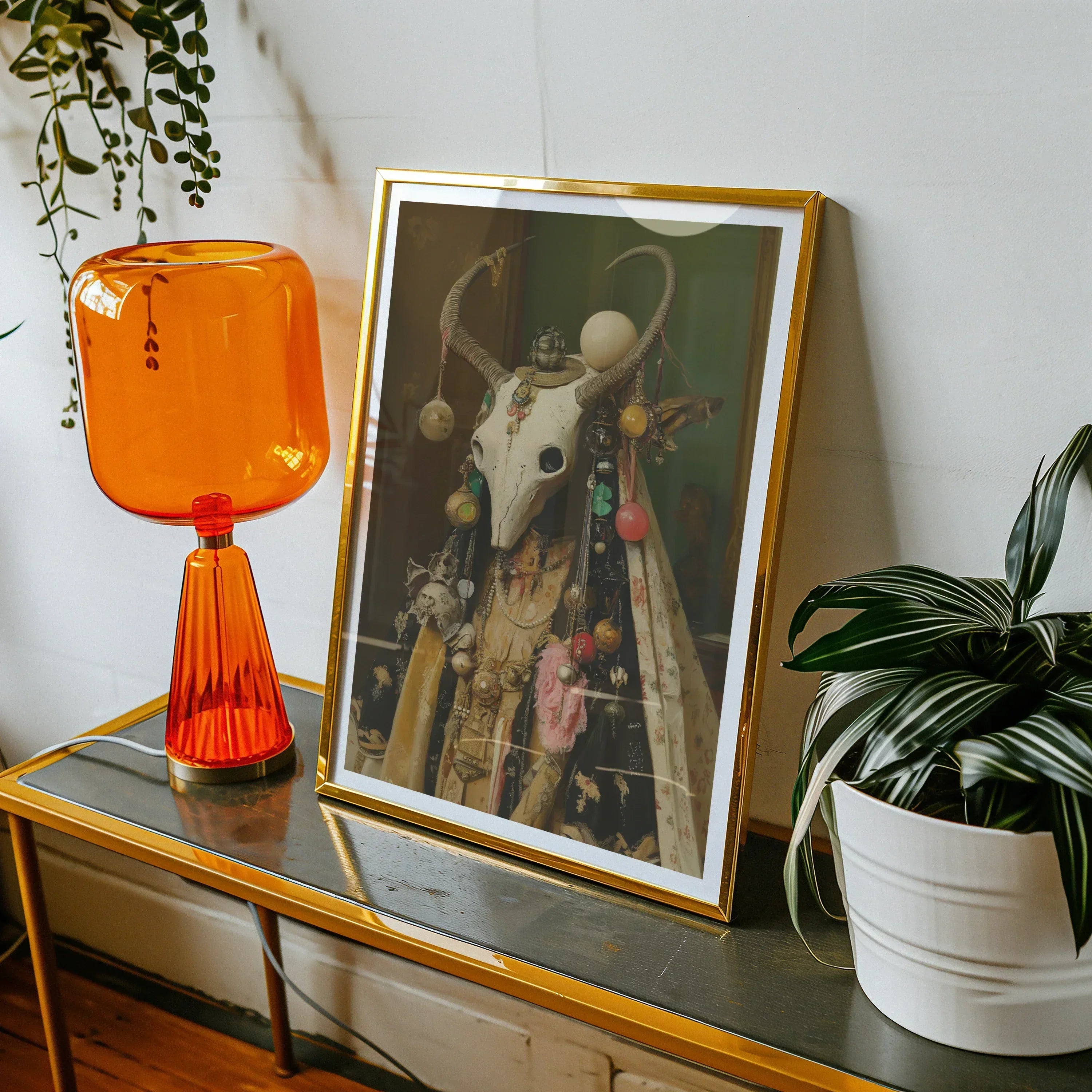 Aradia Pagan Priestess Art Print, 18x24’’ / 46x61cm / Unframed, Vibrant Orange Glass Table Lamp Ribbed Texture