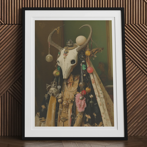 Aradia - Pagan Priestess Art Print, 24x32’’ / 61x81cm / Unframed, Ornate Animal Skull Adorned Decorative Objects Fabrics