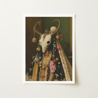 Aradia - Pagan Priestess Art Print / Canvas Framed Artwork White Animal Skull Adorned Intricate Colorful, Enigmatic Presence Woven,