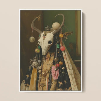 Aradia - Pagan Priestess Art Print / Canvas Framed Artwork White Animal Skull Adorned Intricate Colorful Pagan Priestess Art, Enigmatic