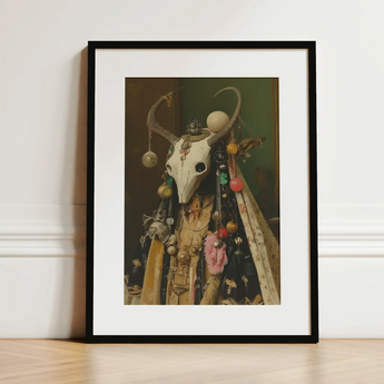 Aradia - Pagan Priestess Art Print / Canvas Framed Art Print White Animal Skull Adorned Colorful Pagan Priestess Art, Enigmatic Presence