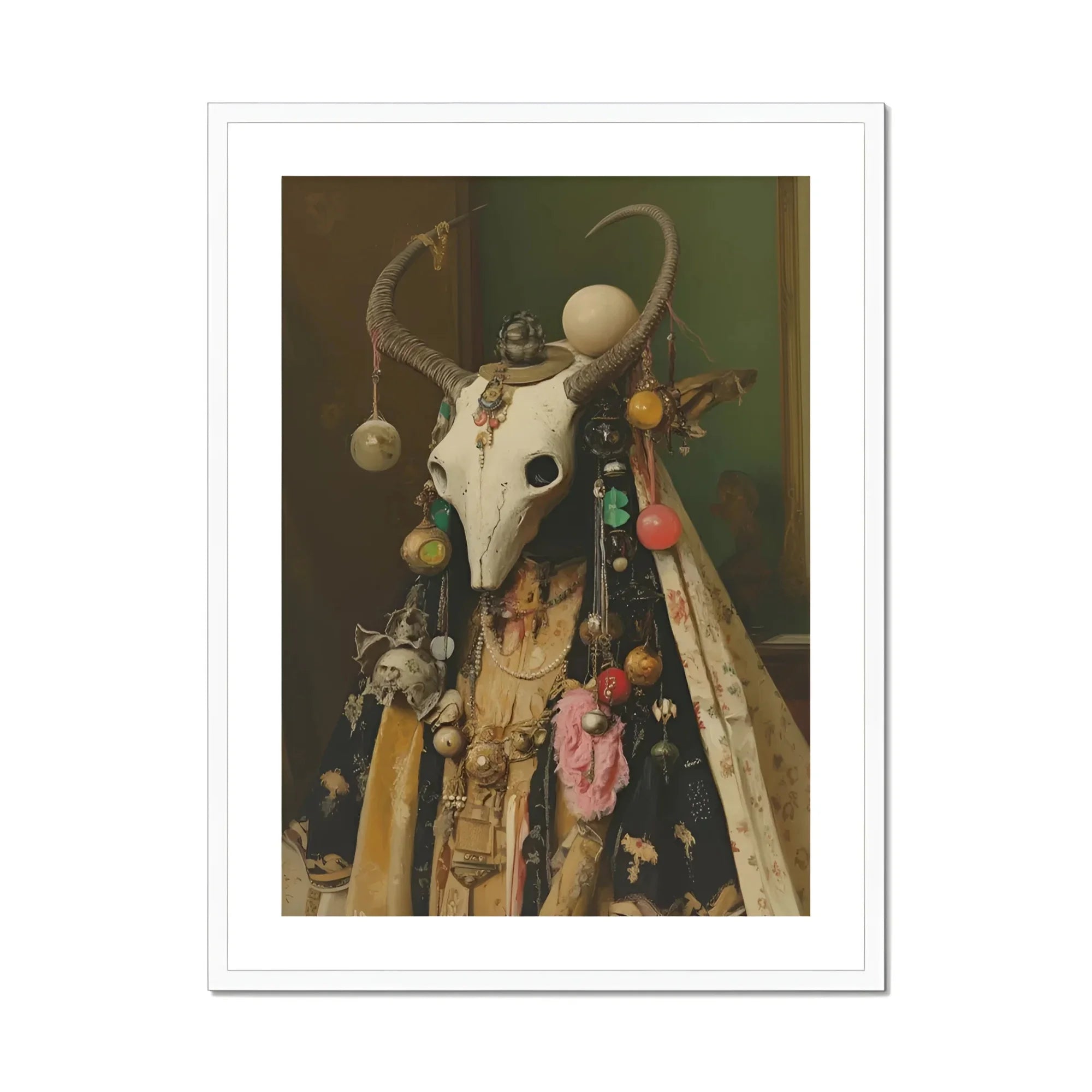 Aradia - Pagan Priestess Art Print, Decorated Animal Skull Ornaments Beads