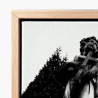 Black-and-white Canvas Print Stone Angel Cross Framed Light Figure Carved