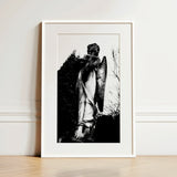 Archangel Holding Cross Art Print / Canvas Black-and-white Framed Photograph Stone Angel Statue Cross Set Figure Carved