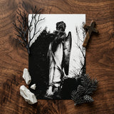 Archangel Holding Cross Art Print / Canvas Black-and-white Photograph Stone Angel Statue Cross Framed Dark Figure Carved