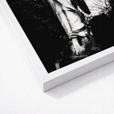 White Framed Black Photographic Print Weathered Stone Statue Figure Carved