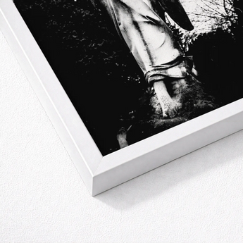 White Framed Black Photographic Print Weathered Stone Statue Figure Carved