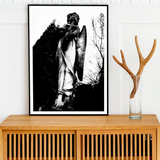Archangel Holding Cross Art Print, Framed Black White Print Angel Statue