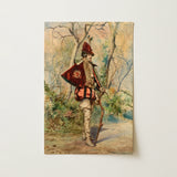 Vintage-style Watercolor Painting Depicts Soldier Ornate Red Gold Casimiro Tomba’s Archer, Tomba Art Print
