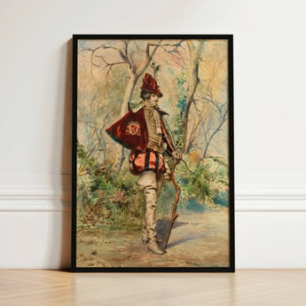 Framed Vintage-style Painting Soldier Ornate Red Gold Uniform Casimiro Tomba’s Archer, Tomba Art Print
