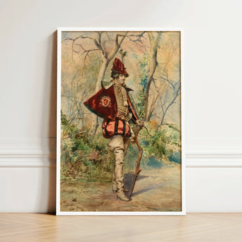 Framed Vintage-style Painting Soldier Ornate Red Gold Uniform Casimiro Tomba’s Archer, Tomba Art Print