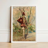 Framed Vintage-style Watercolor Painting Soldier Red Gold Uniform Casimiro Tomba’s Archer, Tomba Art Print