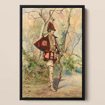 Archer - Casimiro Tomba Art Print / Canvas Framed Watercolor Painting Man Ornate Historical Attire Red Casimiro Tomba’s Archer, Tomba Art