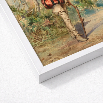 White Framed Watercolor Painting Hunter Tan Pants Red Casimiro Tomba’s Archer, Tomba Art Print