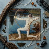 Archer - Vaino Blomstedt Art Print / Canvas Classical Oil Painting Nude Male Figure Pose Väinö Blomstedt’s, Raw Sienna Grass, Longbow’s