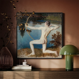 Archer - Vaino Blomstedt Art Print / Canvas Framed Painting Nude Pose Rendered Soft Brushstrokes Väinö Blomstedt’s, Male Figure, Raw Sienna