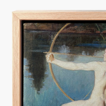 Wooden-framed Canvas Print Classical Painting Archer White Attire Väinö Blomstedt’s, Nude Male Figure, Raw Sienna Grass, Longbow’s