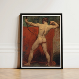 Black-framed Art Print Muscular Nude Male Figure Classical Etty’s Brush Tears, Hot Coal Pulled, Arm Thrown Wide, William Etty