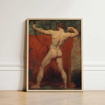 Framed Classical Oil Painting Muscular Nude Male Figure Etty’s Brush Tears, Hot Coal Pulled, Arm Thrown Wide, William Etty Art, Print