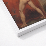 Framed Classical Painting Muscular Legs Warm Earth Tones Etty’s Brush Tears, Hot Coal Pulled, Nude Male Figure, Arm Thrown Wide, William