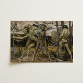 Rectangular Canvas Painting Dynamic Scene Muscular Nude Male Four Bare Bodies, Locked, George Desvallieres Art, Print, Wet Bronze