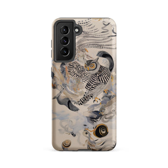 Archimedes - Surreal Owl Art Phone Case Samsung Galaxy S21 Fe / Matte Sleek Phone Case Detailed Black-and-white Illustration Owl Amidst
