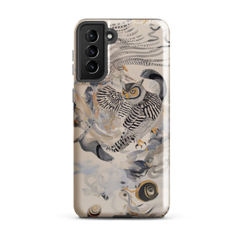 Archimedes - Surreal Owl Art Phone Case Samsung Galaxy S21 Plus / Gloss Sleek Phone Case Detailed Illustration Owl Black White Surreal Art,