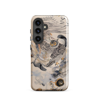Archimedes - Surreal Owl Art Phone Case Samsung Galaxy S24 / Gloss Sleek Phone Case Detailed Black-and-white Illustration Owl Intricate