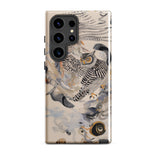 Archimedes - Surreal Owl Art Phone Case Samsung Galaxy S24 Ultra / Gloss Sleek Beige Phone Case Intricate Black-and-white Illustration Owl