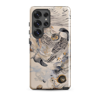 Archimedes - Surreal Owl Art Phone Case Samsung Galaxy S25 Ultra / Gloss Sleek Phone Case Detailed Illustration Owl Black White Surreal
