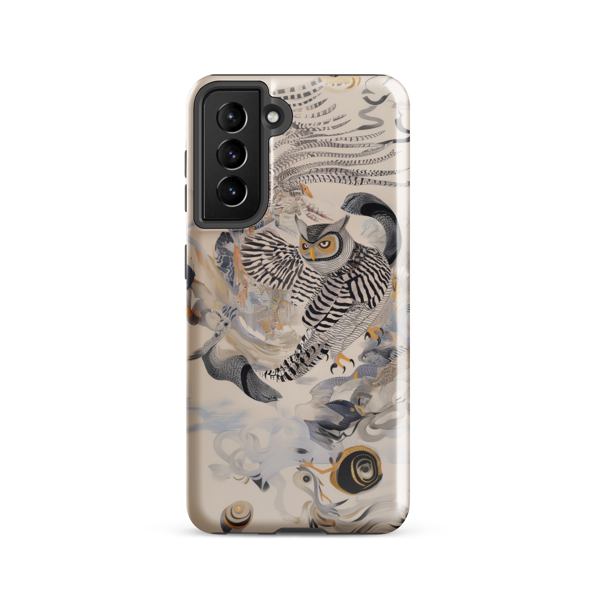 Archimedes Surreal Owl Art Samsung Case, Galaxy S21 / Gloss, Smartphone Case Owl Snail Design