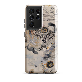 Archimedes - Surreal Owl Art Samsung Case, Galaxy S21 Ultra / Gloss, White Phone Case Detailed Owl Illustration