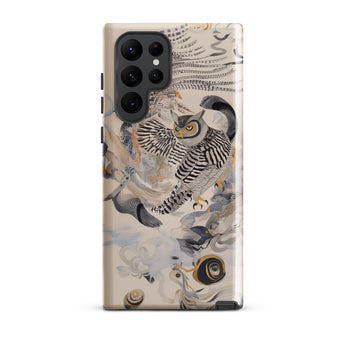 Archimedes - Surreal Owl Art Samsung Case, Galaxy S22 Ultra / Gloss, Beige Smartphone Case Detailed Illustration Owl Snake Snails