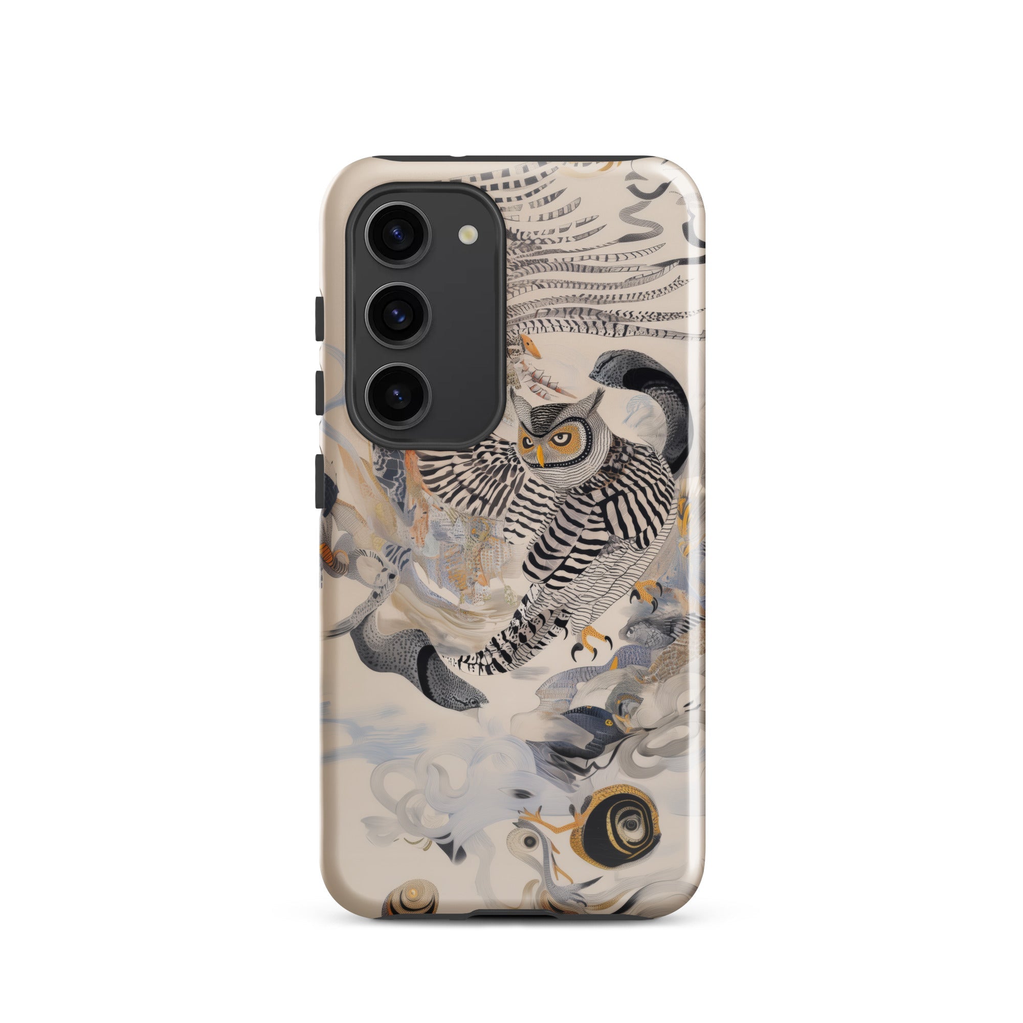Archimedes Surreal Owl Art Samsung Case, Galaxy S23 / Gloss, White Smartphone Case Owl Bird Design