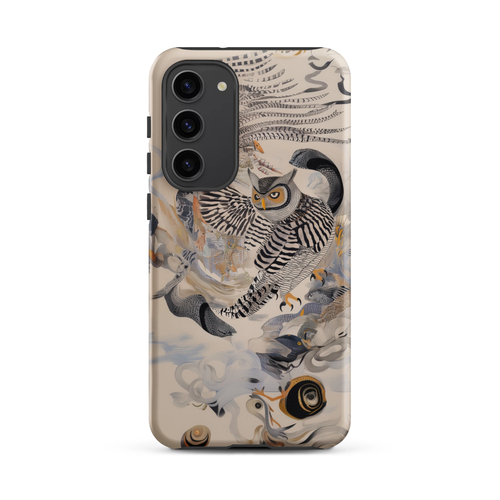 Archimedes Surreal Owl Art Samsung Case, Galaxy S23 Plus / Matte, Smartphone Case Artistic Depiction Owl Snakes Snails