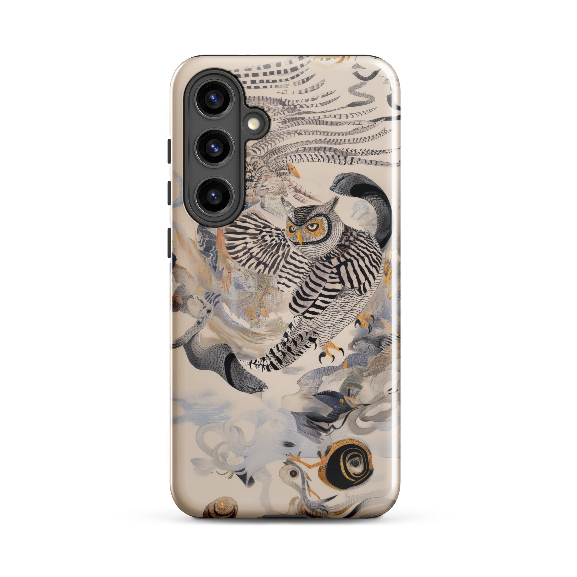 Archimedes Surreal Owl Art Samsung Case, Galaxy S24 Plus / Gloss, Smartphone Case Detailed Artistic Owl Snake Snails