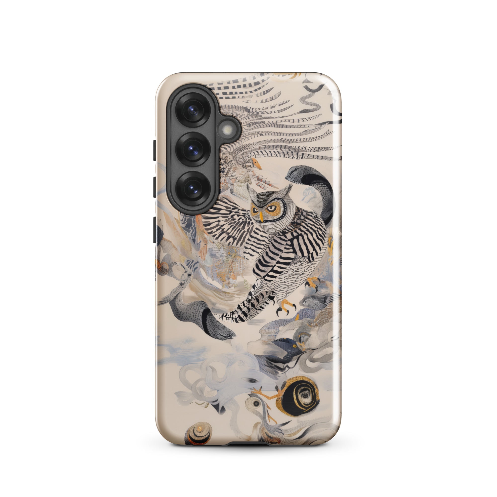 Archimedes Surreal Owl Art Samsung Case, Galaxy S25 / Gloss, Smartphone Case Artistic Depiction Owl Natural Elements