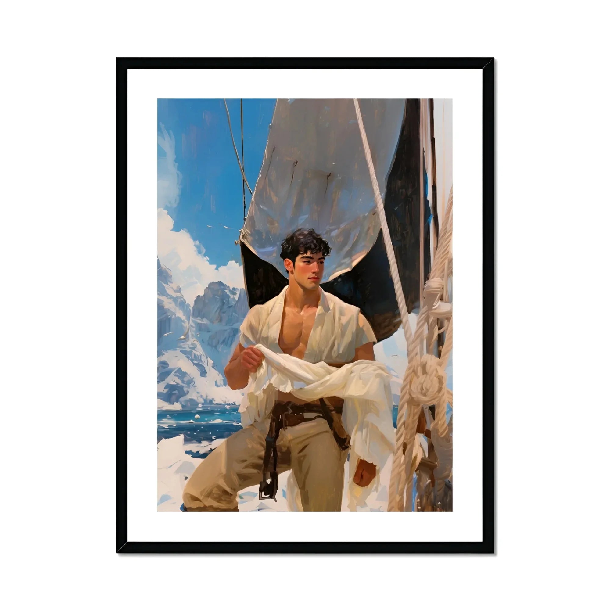 Arctic Circuit - Gay Naval Explorer Art Print, Framed Illustration Sailor Map Aboard Vessel