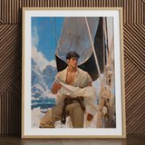 Arctic Circuit - Gay Naval Explorer Art Print / Canvas Framed Artwork Young Man Open White Shirt Beige Icy Grandeur Meets Sun-kissed